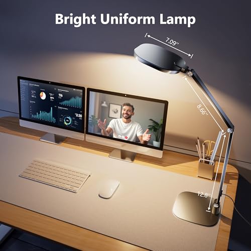 LitONES LED Desk Lamp for Home Office, 15W Desk Light with CRI >95, Memory & Timer Function, 1200LM Dimmable Computer Light for Video Calls, Conference, Reading, Study (Black-2packs) - color: Black - 2 Packs
