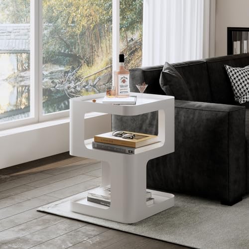 ZHBHHYZ Modern Side Table, White End Table, Unique Nightstand, Bedside Table, Metal 3-Tier Night Stand with Storage, Accent Side Table for Couch, Bedroom, Living Room, No Assembly Required - color: White