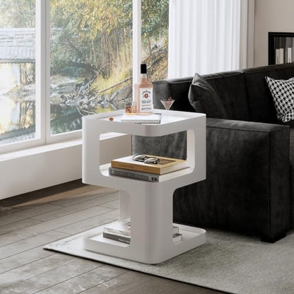 ZHBHHYZ Modern Side Table, White End Table, Unique Nightstand, Bedside Table, Metal 3-Tier Night Stand with Storage, Accent Side Table for Couch, Bedroom, Living Room, No Assembly Required - color: White