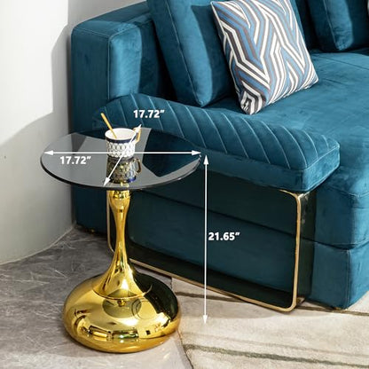 Luxury Round End Table Gold Metal Base 17.7inch Black Tempered Glass Top Modern Small Side Table Living Room Table Sofa Small Coffee Tables Cute Shape (Glod+Glass) - color: Glod+glass