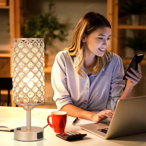 Hong-in Touch Table Lamps for Bedrooms Set of 2-3 Way Dimmable Champagne Gold Crystal Lamps with Crystal Shade, Bedside Nightstand Lamp for Living Room Bedroom Home Office - color: Champagne Gold