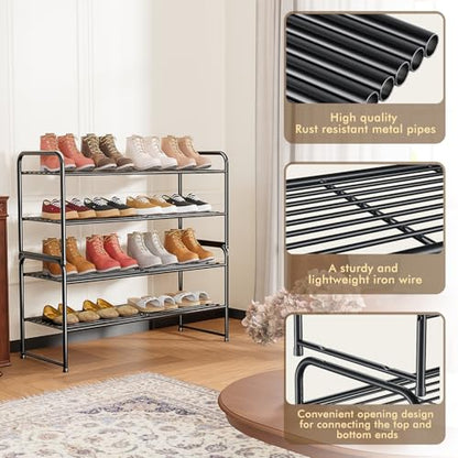 SUFAUY 2-Tier 33" Wide Shoe Rack, Closet Metal Shoe Rack Organizer Heavy Duty, Stackable, Black - color: Black