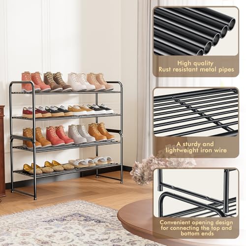 SUFAUY 2-Tier 33" Wide Shoe Rack, Closet Metal Shoe Rack Organizer Heavy Duty, Stackable, Black - color: Black