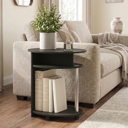 3-Tier Round End Table with Oval Tabletop, Bedside Table with Open Shelf, Night Stand, Side Table, for Bedroom, Living Room, Americano, Stainless Steel Tubes - color: Americano/Stainless Steel, size: 3 Tier, Set of 1