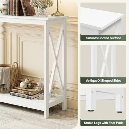 JupiterForce 39.4'' Entryway Table Console Table, 2-Tier Narrow Sofa Side Table with Storage Shelves for Entryway, Living Room, Hallway, Office, Foyer, Space Saving (White) - color: White