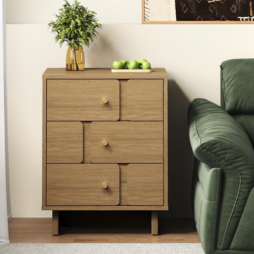 RoyalCraft 3 Drawer Nightstand, 19.69W x 15.35D x 24.80H Inch Wood Bedside Table with 110LBS Load Capacity, End Table Storage Cabinet for Bedroom, Study, Natural Oak Nightstand