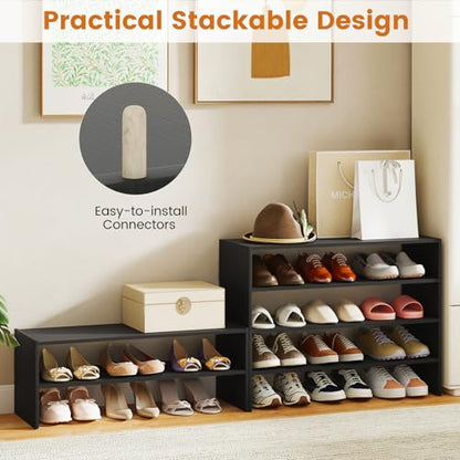 COSTWAY 6-Tier Shoe Rack, Extra Wide Shoe Shelf Organizer with Stackable Design, 31" Freestanding Adjustable Storage Shoe Stand for Small Space Entryway Hallway Closet (1,Black) - color: Black