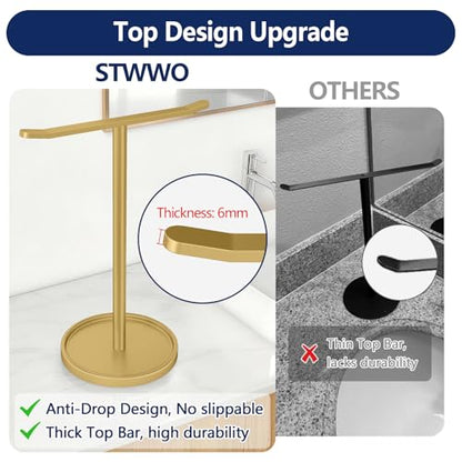 STWWO Hand Towel Holder | Stainless Steel Towel Holder Stand for Bathroom, Kitchen Countertop, T-Shaped Hand Towel Rack Stand, Gold - color: Gold