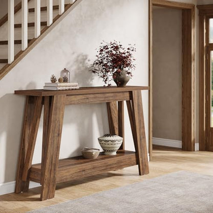 Tribesigns 41.3" Farmhouse Console Table, 2-Tier Wooden Entryway Table with Storage, Rustic Narrow Behind Couch for Living Room, Hallway, Foyer,Brown - color: Brown
