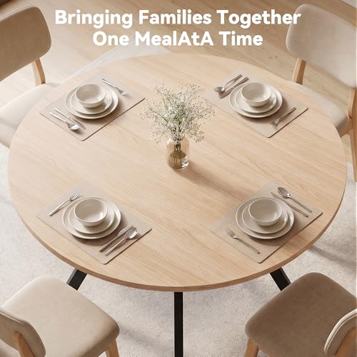 Miereirl 42.13" Round Dining Table for 4, Modern Kitchen Table with Open Storage Shelf, Wood Dining Table for Dining Room, Apartment, Small Spaces - color: Natural
