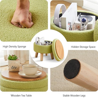 Wimarsbon Storage Ottoman, Modern Round Footrest with Soft Padded Seat, Teddy Velvet Footstool with Wood Legs, Accent Small Table or Plant Stand for Hallway, Living Room (Brilliant Green) - color: Brilliant Green