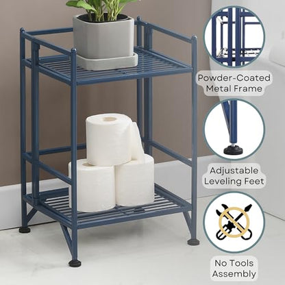 Convenience Concepts Xtra Storage Shelves - 2 Tier Folding Metal Organizer Shelf for Office, Closet, Laundry Room, Garage, Kitchen, Bathroom, & Bedroom, No Tools Assembly, Cobalt Blue - color: Cobalt Blue