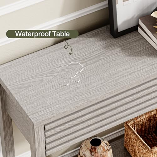 EAG 40" Fluted Console Table with 2 Drawers, Modern Wood 2 Tier Entryway Table with Storage Shelf, Narrow Sofa Tables Behind Couch for Entrance Foyer, Hallway, Living Room, Gray - color: Grey