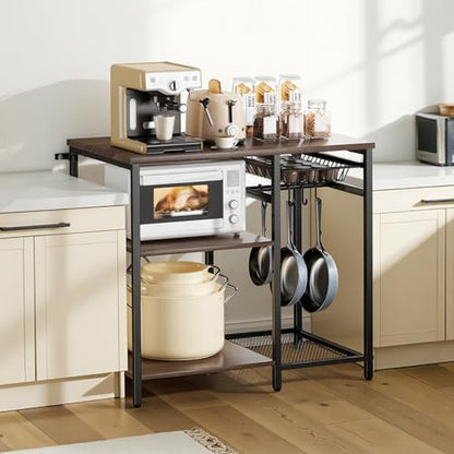VEVOR Bakers Rack, 35.4 inch Width Microwave Stand,Kitchen Stand with X-Shaped Support Bar & 5 S-Shaped Hooks,Kitchen Storage Shelf for Dish Storage, Spice Jars, Coffee Bar Organization - size: 35.4 x 15.7 x 35.4