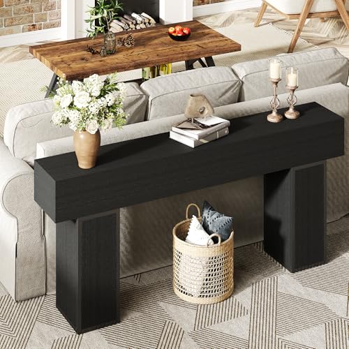 knoworld 70.9-Inch Long Console Table, Wooden Sofa Table Behind Couch Tables, Farmhouse Entryway Table Accent Table for Entrance, Hallway, Living Room, Foyer, Black - color: Black