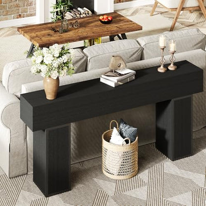 knoworld 70.9-Inch Long Console Table, Wooden Sofa Table Behind Couch Tables, Farmhouse Entryway Table Accent Table for Entrance, Hallway, Living Room, Foyer, Black - color: Black