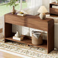 AMERLIFE 55" Modern Entryway Console Table with 2 Storage Drawers | Open Bottom Shelf, Wood Grain Finish, Rounded Edges, Long Sofa Table, Behind Couch, Hallway, Foyer, Living Room, Brown - color: Brown - Flat Panel, size: 55"