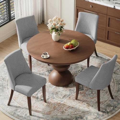 COLAMY Upholstered Dining Chairs Set of 4 with Wood Legs, Light Grey | Mid Century Kitchen Chairs with Back, Fabric Side Dining Room Chairs for Dining Room Restaurant - color: Light Grey, size: Set of 4