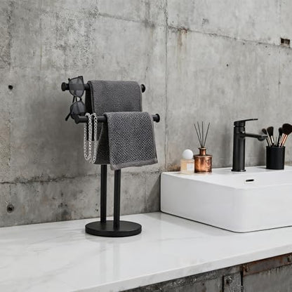 Hand Towel Holder, NEWRAIN Double Countertop Hand Towel Holder Stand, Stainless Steel Free Standing Hand Towel Rack with Heavy Base, for Bathroom Kitchen & Counter top, Matte Black - color: Matte Black, style: 2-Tier