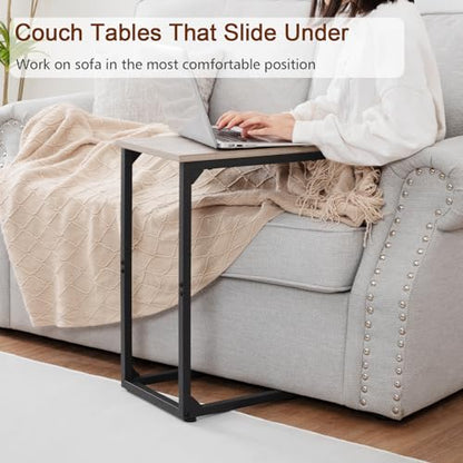 AMHANCIBLE C Shaped End Table, Slide Under Couch Table for Sofa, TV Tray Snack Table, Small Side Table for Small Space, Living Room, Grey HET02CGY-1 - color: Grey