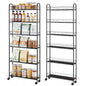 Slim Storage Cart with Wheels, Metal 6-Tier 6in Black Narrow Rolling Shelf, Sturdy Slim Storage with Hooks Ideal for Kitchen, Bathroom, and Laundry Room - size: 6in 6-Tier Cart