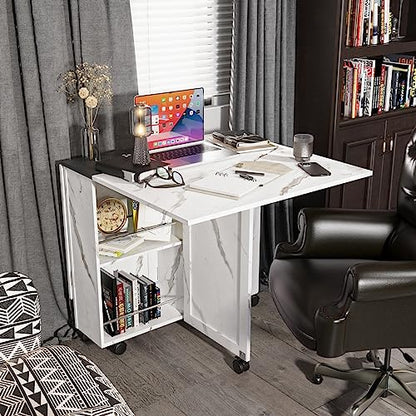 3imothrix Folding Dining Table, Dinner Table with Drawer and Storage and Shelves, Space Saving Dining Table with 6 Wheels, Kitchen Table for Small Spaces (Black) - color: Black