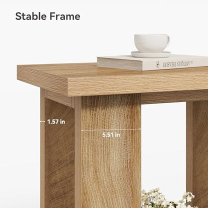LITTLE TREE 2-Tier Side Table, Farmhouse End Table with Storage Shelves, Small Nightstand Wooden Beside Table Bed Side Table for Small Spaces, Living Room, Bedroom, Light Brown - color: Light Brown