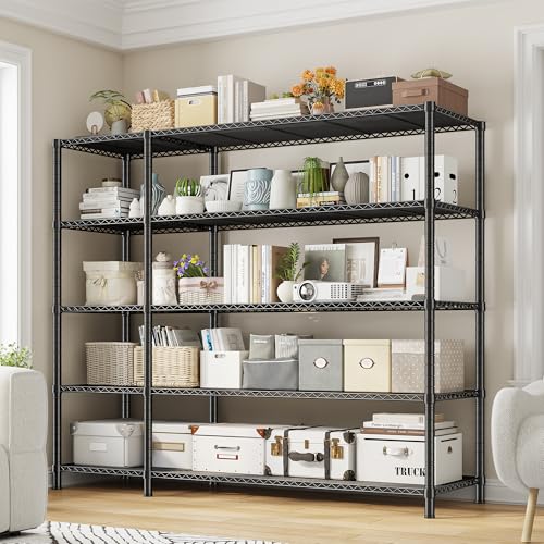 Romorgniz Storage Shelves, 1200 Load Heavy-Duty & L-Shaped, for Kitchen | 5 Tier shelf 52.36" W,Waterproof & rust-resistant,flexible L/H shaped,Tool-free Assembly, Adjustable shelves,Pantry shelf - size: 13.78"D x 52.36"W x 70.8"H