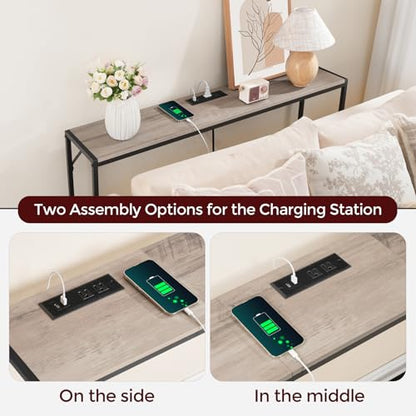 MAHANCRIS Console Table, Narrow Sofa Table, 43.7” Entrance Table with Power Station, Behind Couch Table, Simple Style, for Living Room, Hallway, Entryway, Foyer, Greige and Black CTHG112E01 - color: Greige,black