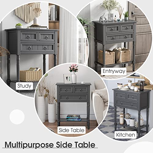 GIANTEX Console Table with 3 Drawers, 24" Rustic Entryway Table with Storage, Open Bottom Shelf, Compact Hallway Table, Small Sofa Side Table for Living Room, Bedroom, Narrow Entry Table, Gray - color: Grey