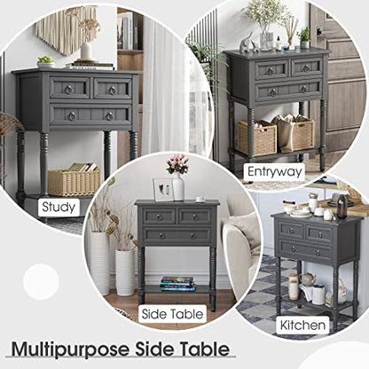 GIANTEX Console Table with 3 Drawers, 24" Rustic Entryway Table with Storage, Open Bottom Shelf, Compact Hallway Table, Small Sofa Side Table for Living Room, Bedroom, Narrow Entry Table, Gray - color: Grey
