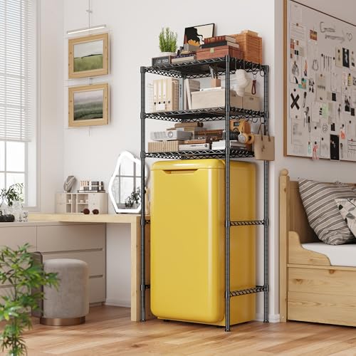 REIBII 3-Tier Mini Fridge Shelf with Storage, 264LBS Metal Shelving with 8 Hooks, Adjustable Height Organizer for Dorm, Kitchen, Apartment & Office, Microwave Rack, 26.38" Wx18.1 Dx65.36 H, Black - size: 26.38Wx18.1Dx65.36H