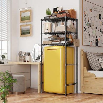 REIBII 3-Tier Mini Fridge Shelf with Storage, 264LBS Metal Shelving with 8 Hooks, Adjustable Height Organizer for Dorm, Kitchen, Apartment & Office, Microwave Rack, 26.38" Wx18.1 Dx65.36 H, Black - size: 26.38Wx18.1Dx65.36H