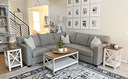 PHI VILLA Farmhouse Coffee Table for Living Room, White Coffee Tables with Storage Rustic Style Modern - color: Ivory 1