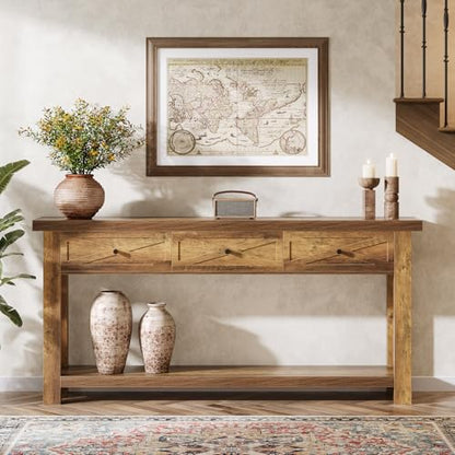 Tribesigns 70.9” Console Table with 3 Drawers, Extra Long Entryway Table for Hallway, Living Room, Narrow Sofa Table Behind Couch with Storage Shelf, Rustic Brown Wood Foyer Furniture