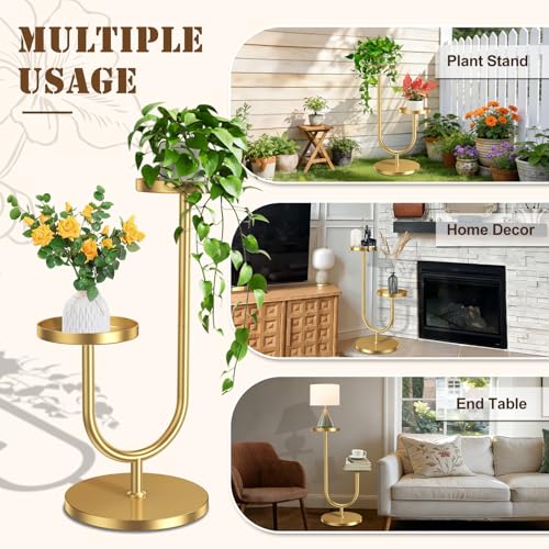 Matekxy U-Shape Metal Plant Stand Indoor Outdoor Stable Mid Century Flower Pot Feel Tool Holders Corner Tall Plant Shelves Planter Rack Display for Livingroom, Bedroom, Office - Gold