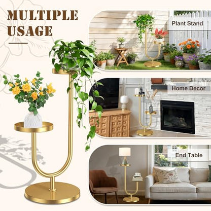 Matekxy U-Shape Metal Plant Stand Indoor Outdoor Stable Mid Century Flower Pot Feel Tool Holders Corner Tall Plant Shelves Planter Rack Display for Livingroom, Bedroom, Office - Gold