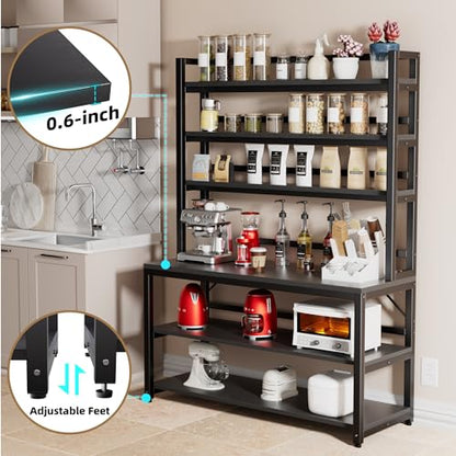 Aquzee Large Bakers Rack for Kitchens, 47in Wide (47.2“W x 15.7”D x 70.8" H) 6 Tiers Kitchen Stand with Hutch & Storage, Black Freestanding Tall Bakers Racks Organizer with Shelves - color: Black