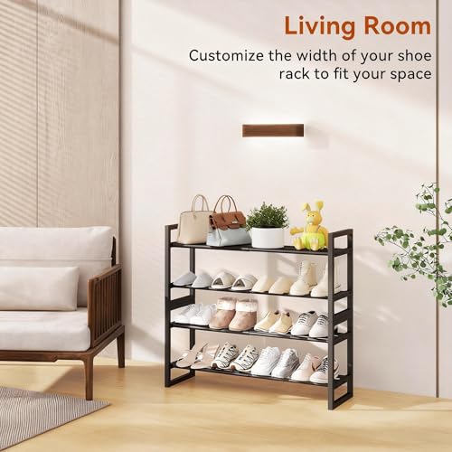 IBUYKE 2 Pack Expandable Shoe Rack, 18"-33” Adjustable Shoe Organizer for Closet, Stackable Metal Free Standing Shoe Rack Storage for Small Space Entryway, Black TXJ002B-2 - size: 33inch-2 Pack