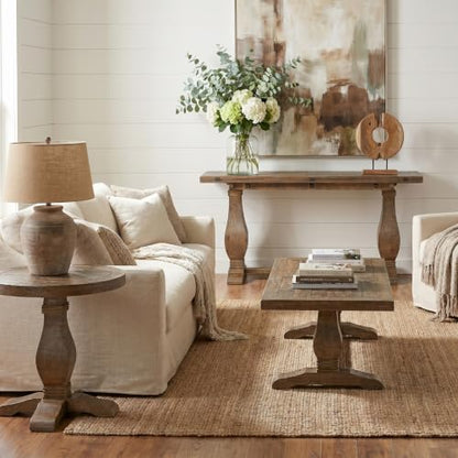 Napa Solid Wood Farmhouse Rustic Round End Side Living Room Table, Nightstand 26" W x 26" D x 25" H | Farmhouse Rustic, Pine Wood, Round Side Table, Nightstand, 2" Plank Top, for Living Room or Bedside, 26" W x 26" D x 25" H - color: Natural Finish