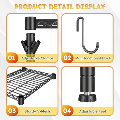 REIBII 3-Tier Mini Fridge Shelf with Storage, 264LBS Metal Shelving with 8 Hooks, Adjustable Height Organizer for Dorm, Kitchen, Apartment & Office, Microwave Rack, 26.38" Wx18.1 Dx65.36 H, Black - size: 26.38Wx18.1Dx65.36H