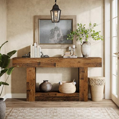 Tribesigns 63-Inch Long Console Table, 2-Tier Entryway Table Sofa Table with Storage, Farmhouse Wood Behind Couch Table for Living Room, Hallway, Rustic Mixed Brown - color: Rustic Mixed Brown