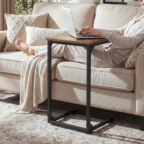 AMHANCIBLE C Shaped End Tables Set of 2, Couch Side Tables that Slide Under Sofa, Slim TV Trays for Living Room and Bedroom, Narrow Space Saving Laptop Workstation, Rustic Brown, HET02BBR - color: Rustic Brown