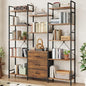 AFLUI Triple Bookshelf with 3 Fabric Drawers, 5-Tier Book Shelf and 10 Display Shelves, Industrial Large Bookcase for Home & Office, Rustic Brown, 47'' Wide - color: Rustic Brown, size: 5 Tier(47" W)