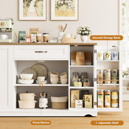 HOSTACK Kitchen Island Cart with Storage, 47'' Kitchen Storage Island on Wheels with 2 Drawers, Rolling Island Table with Adjustable Shelves, Mobile Buffet Sideboard Cabinet for Dining Room, White - style: White + Rustic Brown