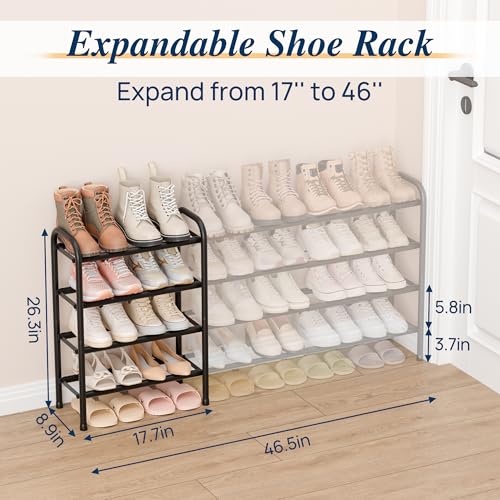 ENJOYBASICS 4 Tier Expandable Shoe Rack for Closet, Free Standing Metal Shoe Shelf Storage Organizer Holder 24 Pairs, Adjustable Width Shoe Rack for Entryway Small Space, Black - size: 4 Tier (8-24 Pairs)