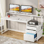 Tribesigns 63 Inch Computer Desk with File Drawer Cabinet, Ergonomic Office Desk with Monitor Stand, Computer Table with Printer Space, Wood PC Table Workstation Desk for Home Office, White - color: White