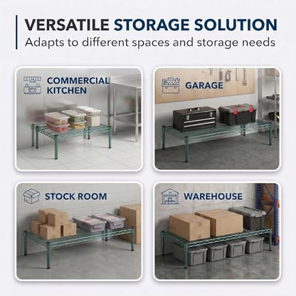 21" x 72" x 14" Green Epoxy Wire Storage Shelf, Dunnage Rack, Commercial 1 Tier Small Shelf - color: Green, size: 21"D x 72"W x 14"H