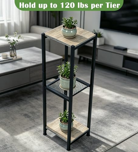 Dipion Extra Tall Plant Stand Indoor,40 Inch Plant Stands,3 Tier Metal Plant Stand with Heavy Duty Wood and Metal Mesh Shelf,Greige and Black