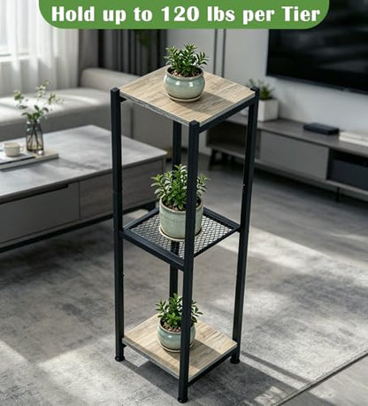 Dipion Extra Tall Plant Stand Indoor,40 Inch Plant Stands,3 Tier Metal Plant Stand with Heavy Duty Wood and Metal Mesh Shelf,Greige and Black